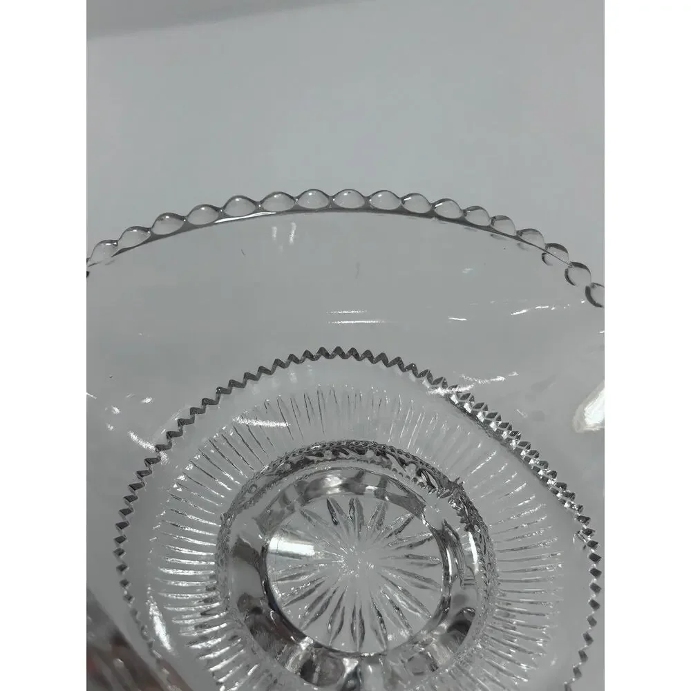 US Glass Colorado (Beaded Rim)‎ Lacey Medallion Footed Clear Dish EAPG